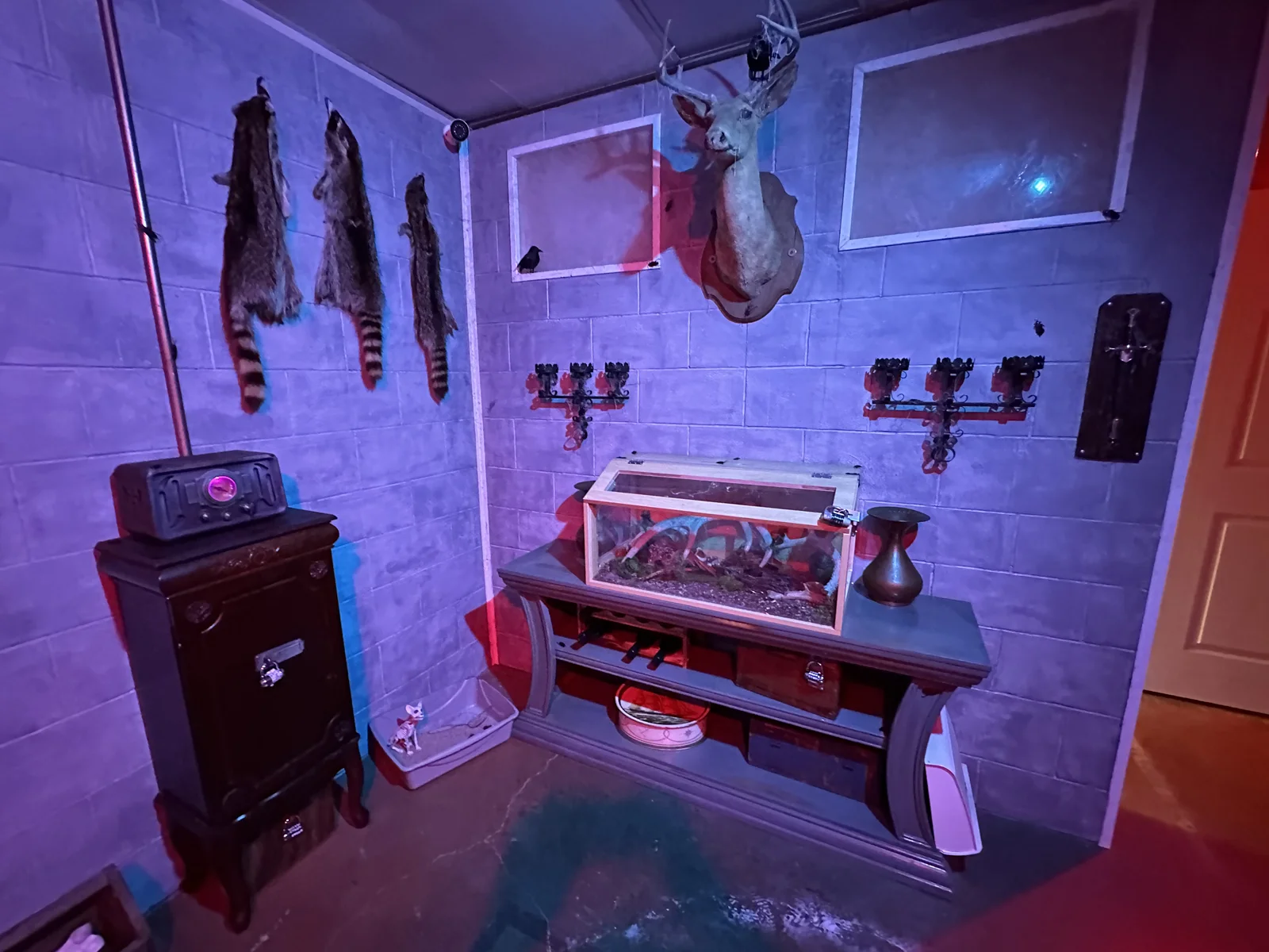 Haunted basement escape room with eerie relics and supernatural puzzles